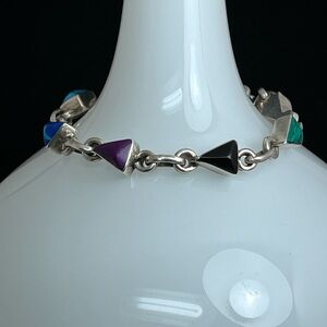 Vintage Taxco 8 Inch Multi Stone Triangle Shaped Bracelet